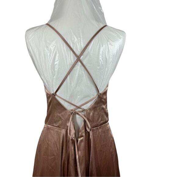 NWOT Galina Signature Champagne Sleeveless Bridesmaid Dress Size 12 Draped Satin - Picture 10 of 14